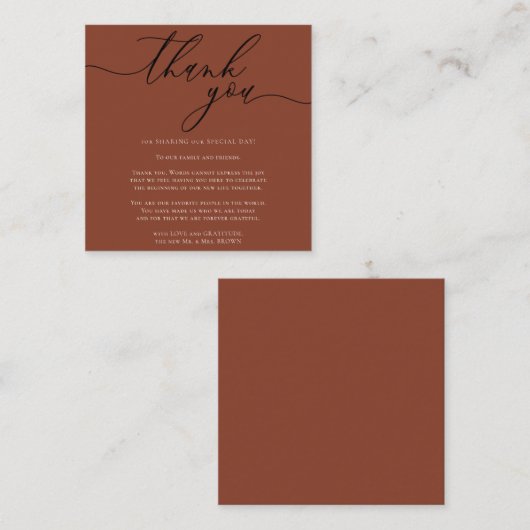 Terracotta Gratitude Styling Script Vielen Dank Begleitkarte (Vorne/Hinten)