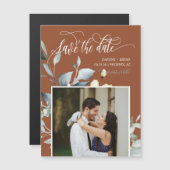 Terracotta Green Blätter Save the Date Foto Magnet (Vorne/Hinten)