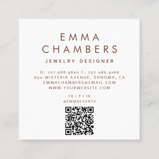 Terracotta Green Jewelier Designer Quadratische Visitenkarte (Rückseite)