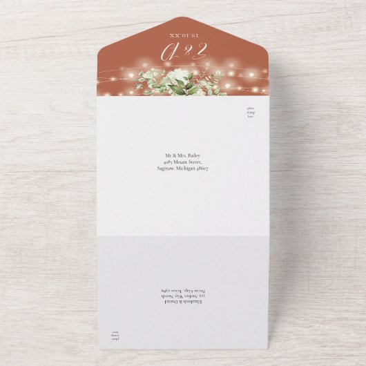 Terracotta Greenerenery String Lights QR Code Wedd All In One Einladung (Außenbereich)