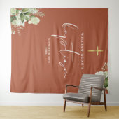 Terracotta Greenerie Taufe Foto Hintergrund Wandteppich (Beispiel (Horizontal))