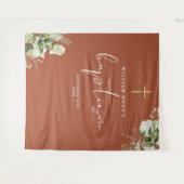 Terracotta Greenerie Taufe Foto Hintergrund Wandteppich (Vorderseite (Horizontal))