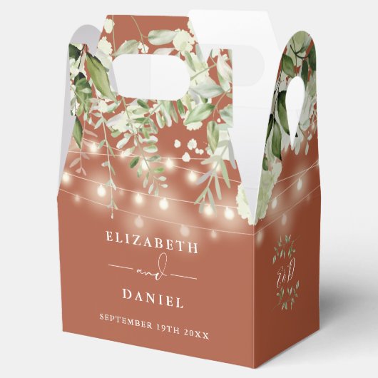 Terracotta Greenerity String Lights Monogram Weddi Geschenkschachtel (Geöffnet)