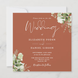 Terracotta Greenery Floral Monogram Square Wedding Einladung