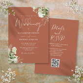 Terracotta Greenery Floral QR Code Wedding Einladung