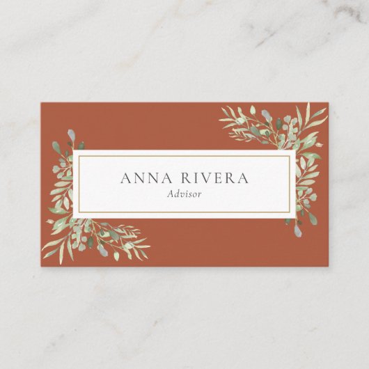 Terracotta Greenery Gold Geometric Beruflich Visitenkarte (Vorderseite)