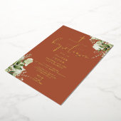 Terracotta Greenery Monogram Baptism Gold Folieneinladung (Gedreht)