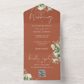 Terracotta Greenery QR Code Monogram Wedding All In One Einladung (Innen Boden)
