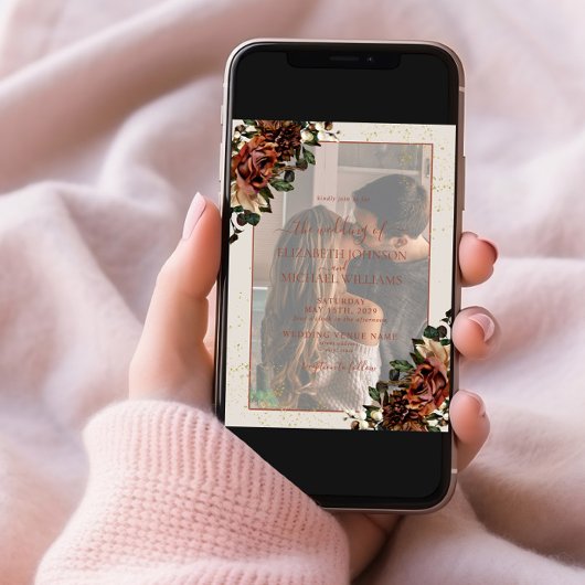 Terracotta Greenery Vellum Overlay Foto Wedding Einladung