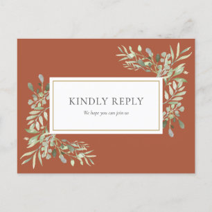 Terracotta-Grün-Hochzeit-RSVP-Postkarte Einladungspostkarte