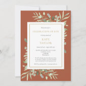 Terracotta Grüne Beerdigung des Lebens Einladung (Vorderseite)