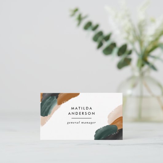 Terracotta, grüner abstrakter, moderner QR CODE Visitenkarte (Stehend Vorderseite)