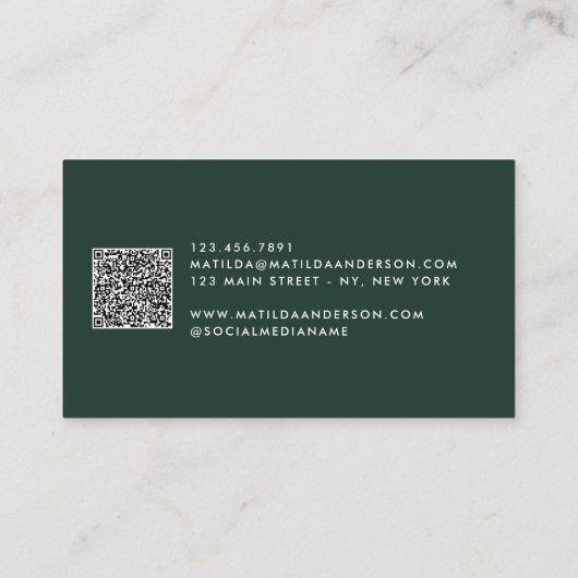 Terracotta, grüner abstrakter, moderner QR CODE Visitenkarte (Rückseite)