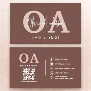Terracotta Hair Stylist QR Code Monogramm Visitenkarte