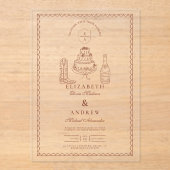 Terracotta Hand Drawn Funky Western Doodle Wedding Acryleinladungen (Vorderseite)