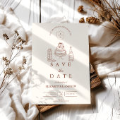 Terracotta Hand Drawn Funky Western Doodle Wedding Save The Date