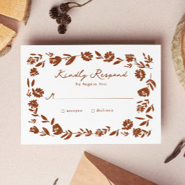 Terracotta Hand Drawn Whimsical Blume Hochzeit RSVP Karte