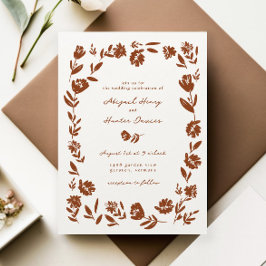Terracotta Hand Drawn Whimsical Wildblume Hochzeit Einladung