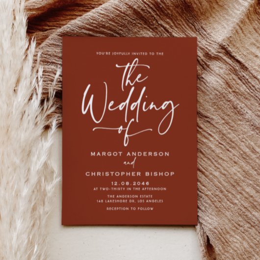 Terracotta Hand Lettered Calligraphy Wedding Einladung