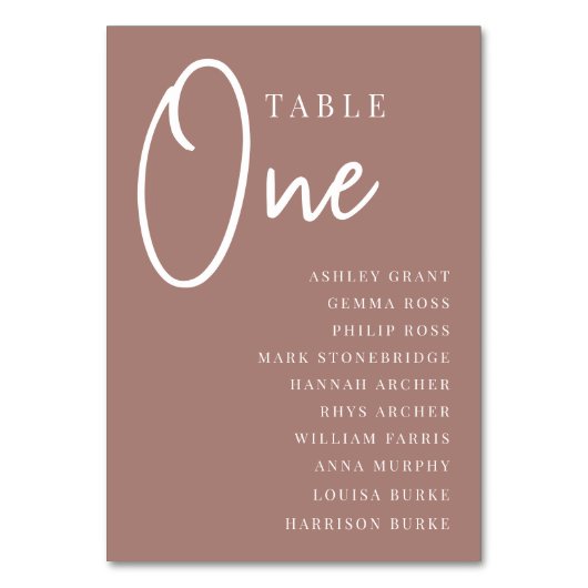 Terracotta Hand Scripted Table ONE + Guest Names Tischnummer (Rückseite)