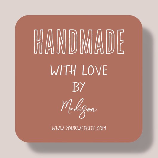 Terracotta | Handgefertigt mit Liebe Quadratischer Aufkleber