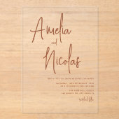 Terracotta Handgeschriebenes Skript Minimalistisch Acryleinladungen (Vorderseite)