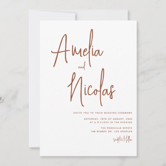 Terracotta Handgeschriebenes Skript Minimalistisch Einladung (Vorderseite)