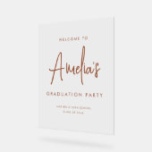 Terracotta Handwriting Graduation Party Willkommen Acrylschild (Winkel)