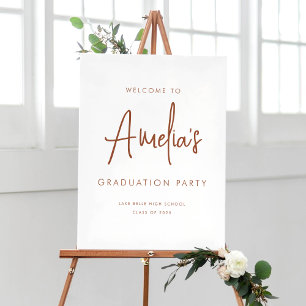 Terracotta Handwriting Graduation Party Willkommen Poster