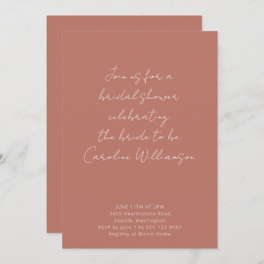Terracotta Handwriting Script Trendy Brautparty Einladung (Vorne/Hinten)