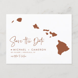 Terracotta Hawaii Map Modern Script Save the Date Ankündigungspostkarte