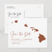 Terracotta Hawaii Map Modern Script Save the Date Ankündigungspostkarte (Vorne/Hinten)