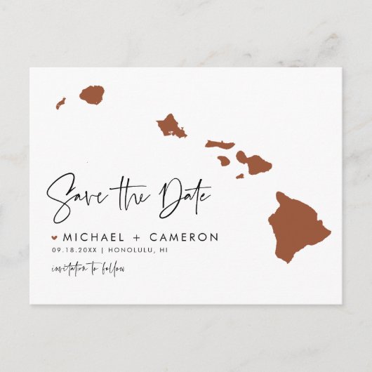 Terracotta Hawaii Staat Karte QR-Code Save the Dat (Vorderseite)