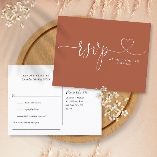 Terracotta Heart Song Request RSVP Card Einladungspostkarte