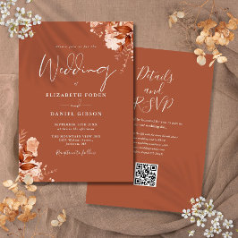 Terracotta Herbst Floral QR Code Hochzeit Einladung