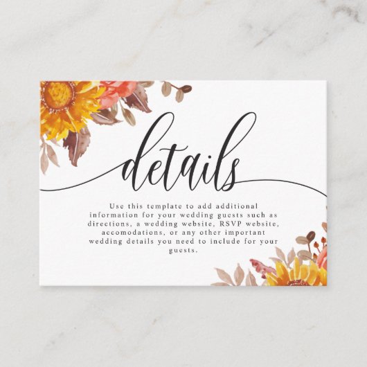 Terracotta Herbst Herbstliche Blumenzettel Begleitkarte (Vorderseite)