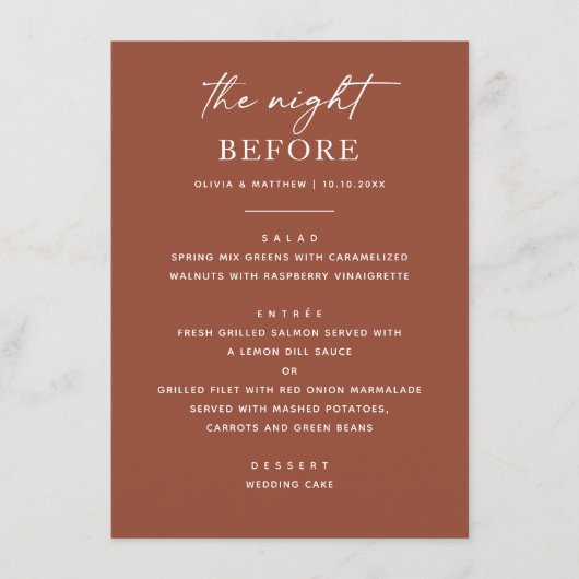 Terracotta Herbst Probe Dinner | Nacht vor Menükarte (Vorderseite)