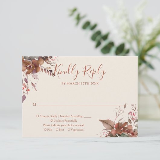 Terracotta Herbst Rustikale Hochzeit RSVP Karte (Stehend Vorderseite)