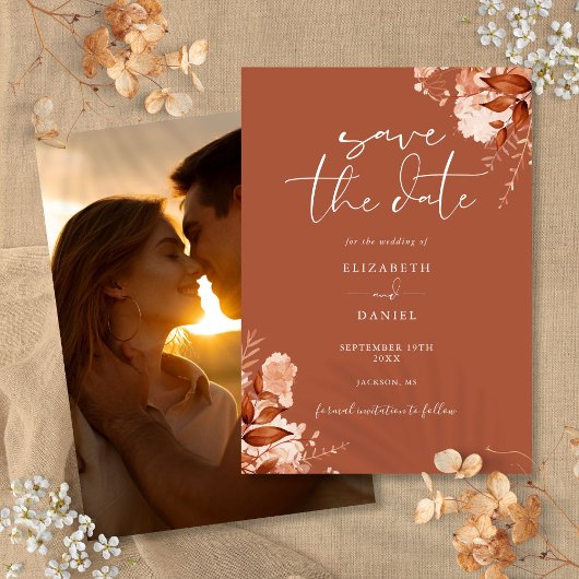 Terracotta Herbst Rustikales Foto Hochzeit Save The Date