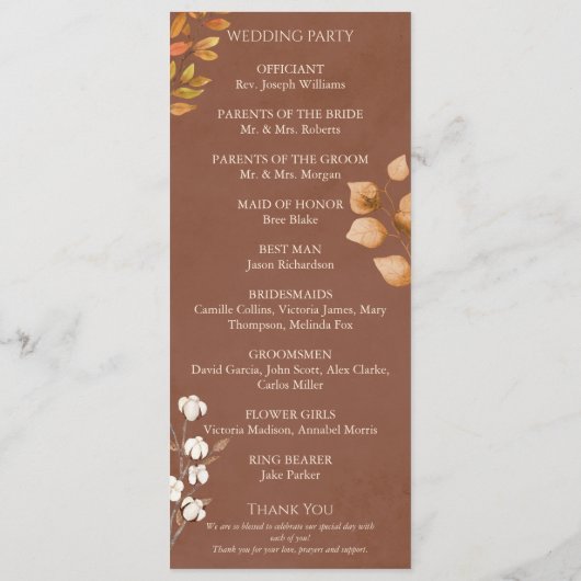 Terracotta Herbstleaves Boho Hochzeit im Herbst Programm (Rückseite)