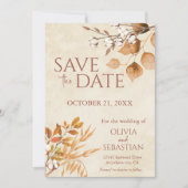 Terracotta Herbstleaves Boho Hochzeit im Herbst Save The Date (Vorderseite)