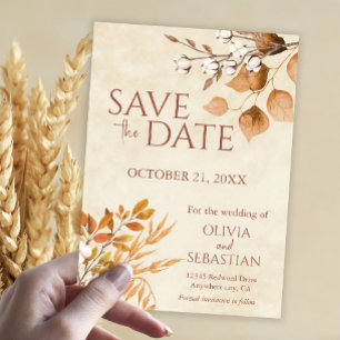 Terracotta Herbstleaves Boho Hochzeit im Herbst Save The Date