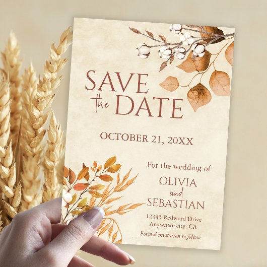 Terracotta Herbstleaves Boho Hochzeit im Herbst Save The Date