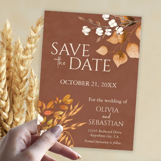 Terracotta Herbstleaves Boho Hochzeit im Herbst Save The Date