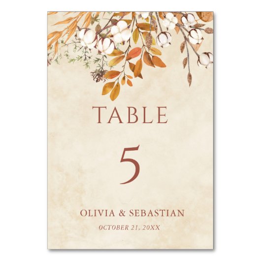 Terracotta Herbstleaves Boho Hochzeit im Herbst Tischnummer (Vorderseite)