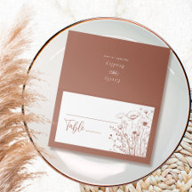 Terracotta Hintergrund Weißes Wildblume Monogramm