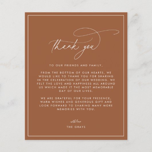 Terracotta Hochzeit im Herbst Danke Karte (Vorne)