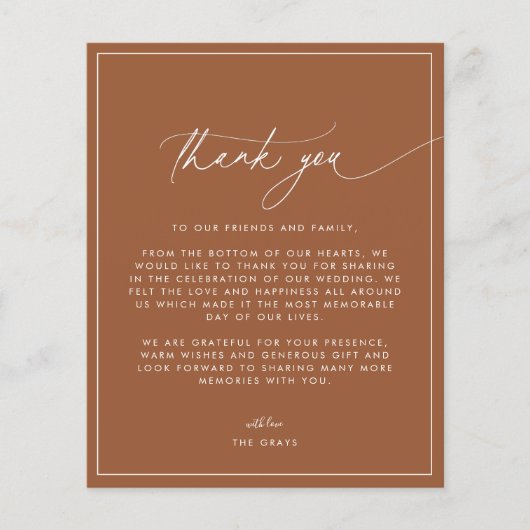 Terracotta Hochzeit im Herbst Danke Karte (Vorne)