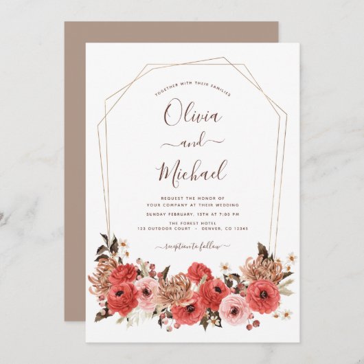 Terracotta Hochzeit im Herbst Florenz Herbst Einladung (Vorne/Hinten)