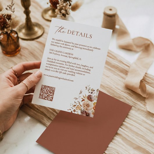 Terracotta Hochzeitdetails QR-Code Begleitkarte